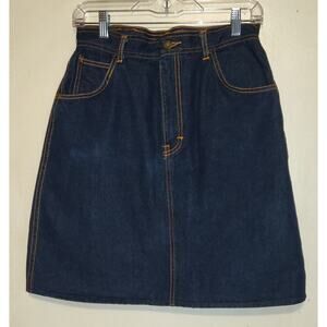 Vintage Gitano Blue Denim Jean Skirt SIZE 13/14 Dark Wash Orange Threads Knee